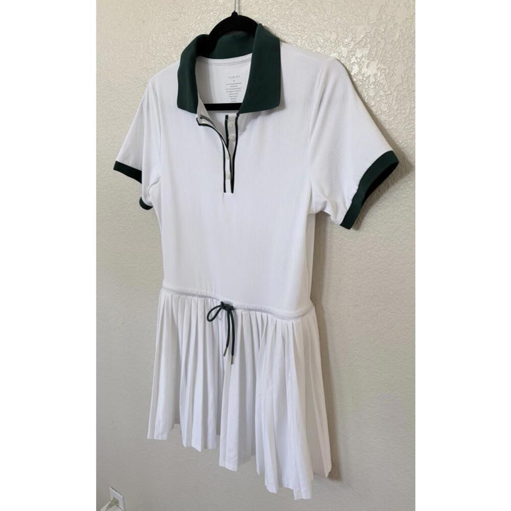 New Varley Paloma Short Sleeve Court Mini Dress In White/Forest Size M - Picture 8 of 13